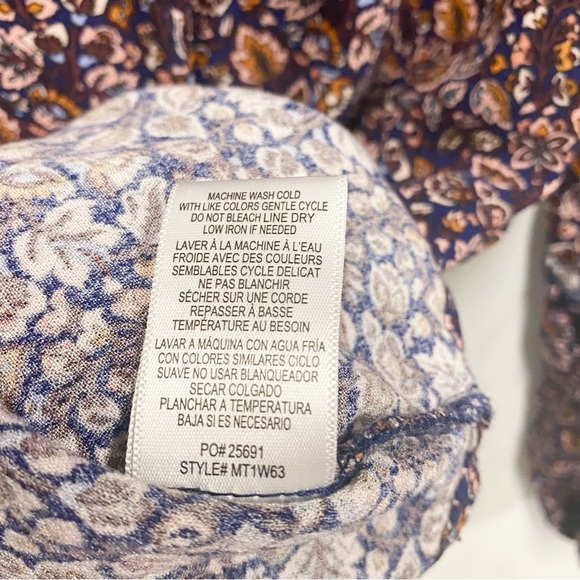 Bobeau Navy & Brown Boho Ditsy Floral V-neck Tassel Blouse - Picture 9 of 9